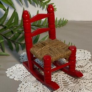 Miniature Red Rocking Chair With Woven Seat